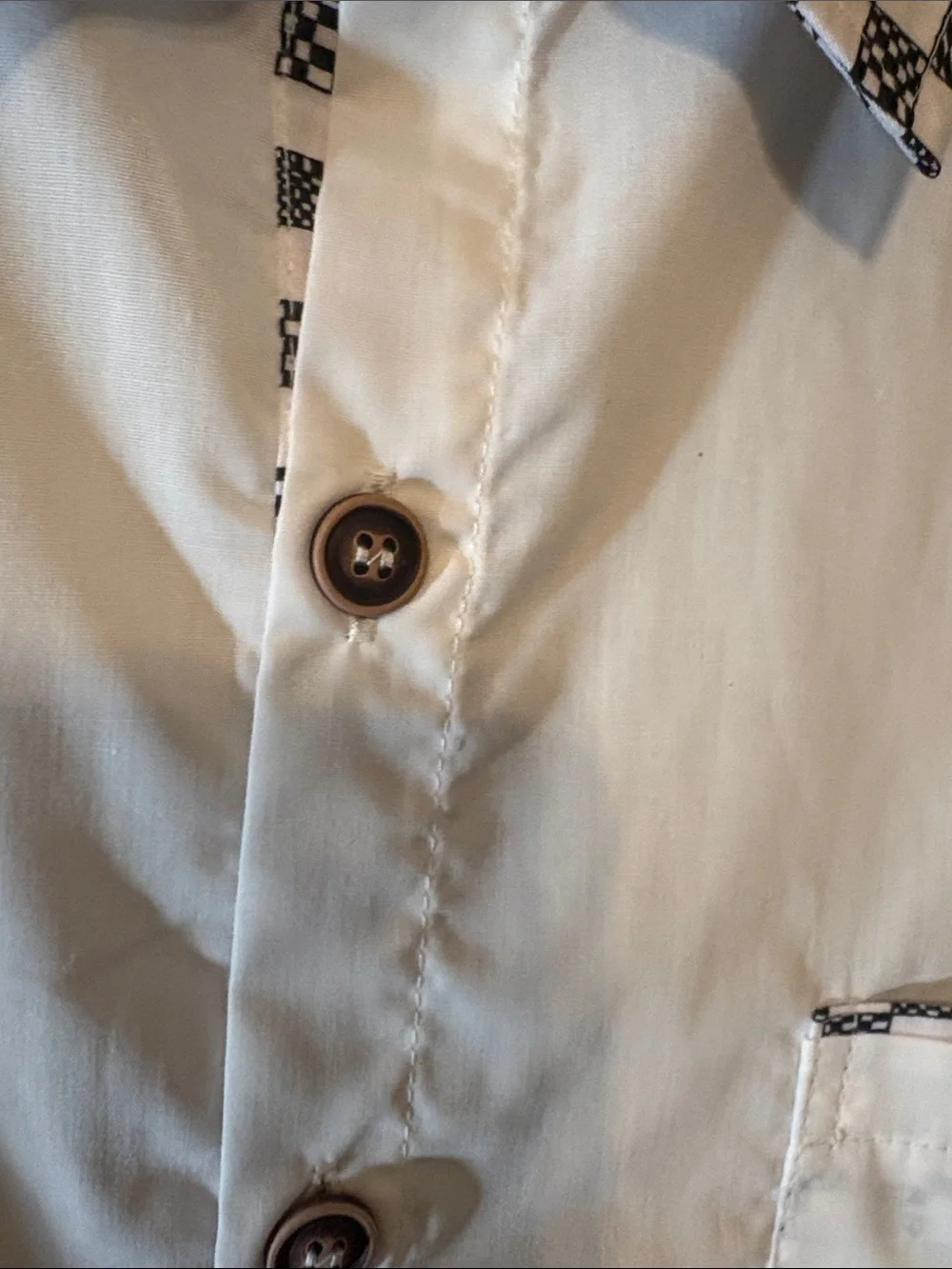 Men's White Short-Sleeve Button-Down Shirt with Patterned Collar